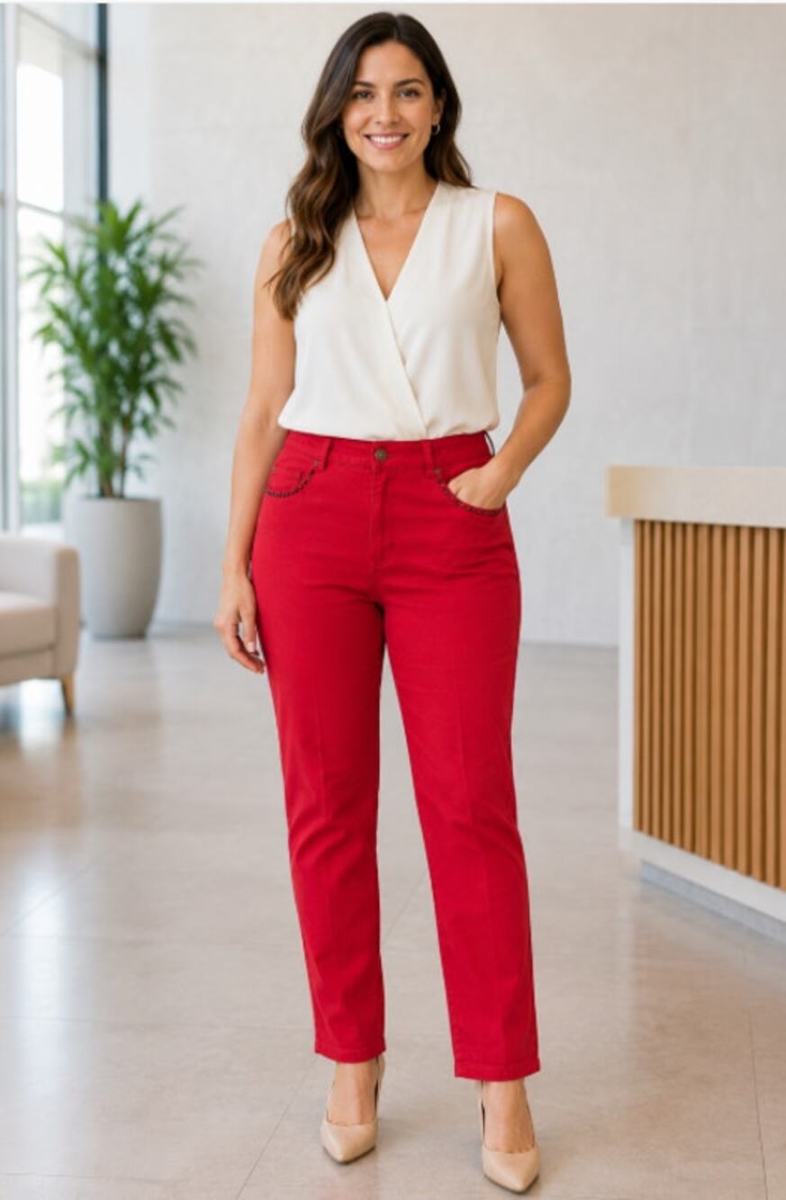 Red Studded Pocket Straight Leg Pants Womens Size 10